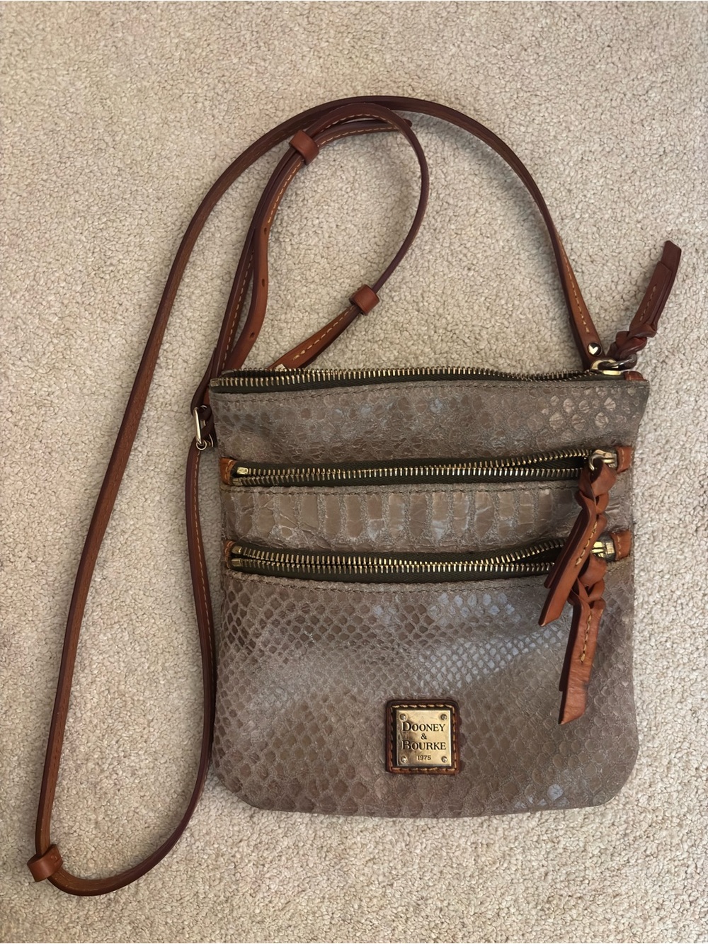 Dooney & Bourke Brown Snake-Embossed Crossbody with Leather Trim - Picture 2 of 6